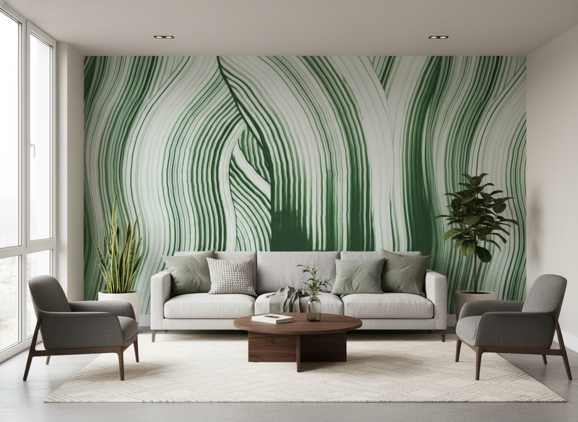 Abstract Green Leaf Texture Wall Mural – Modern Botanical Pattern Wallpaper