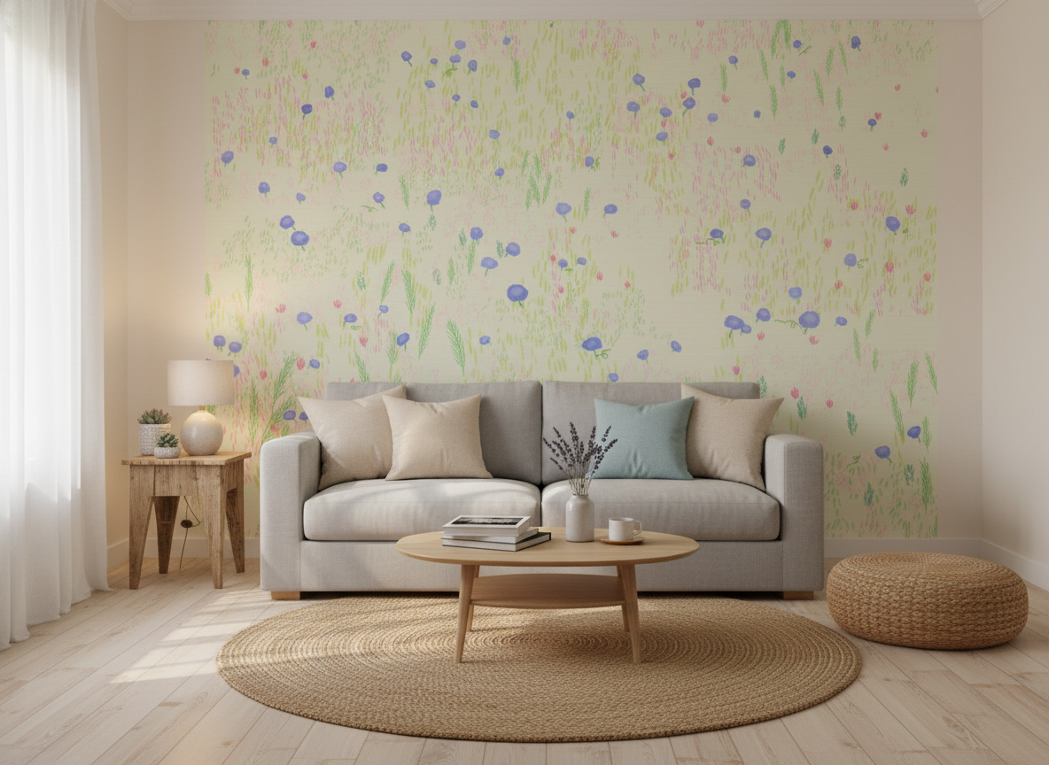 Soft Pastel Wildflower Wallpaper – Hand-Painted Floral Meadow Wall Mural
