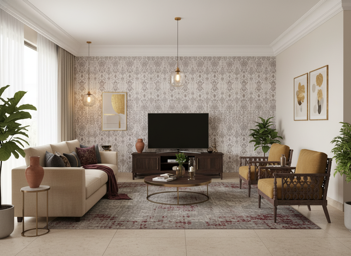Classic Damask Pattern Wallpaper – Elegant Neutral Textured Wall Mural